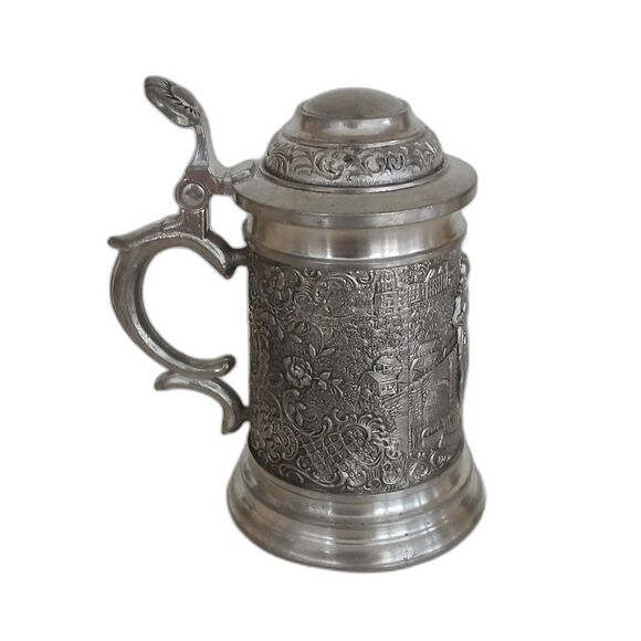 BMF Zinn Germany Mini Pewter Stein 3″ Lidded Marked Rare Miniature - Picture 3 of 5